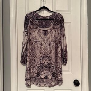 Bohemian Print Sheer Tunic Top